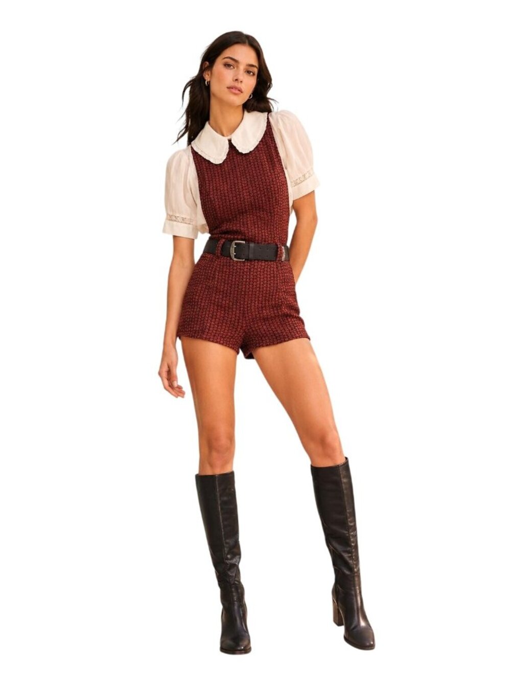 Free People Mod Mini Romper Playsuit Red & Black Sleeveless Women’s Size 10